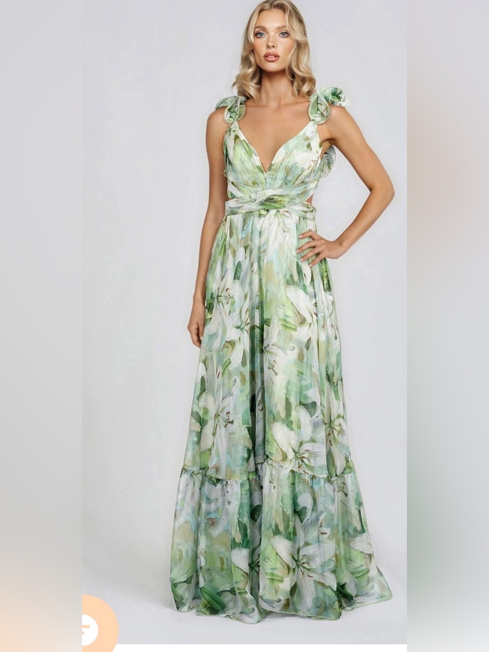 Ina Green Floral Maxi Dress with White Lily Print